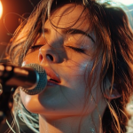 Singer in fron of a mic in a concert